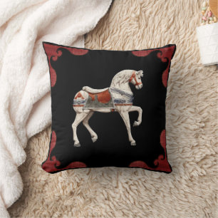 Carousel Horse Red Scalloped Border  Cushion