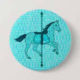 Carousel Horse - Turquoise and Aqua 7.5 Cm Round Badge