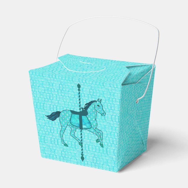 Carousel Horse - Turquoise and Aqua Favour Box (Front Side)