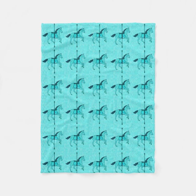 Carousel Horse - Turquoise and Aqua Fleece Blanket (Front)
