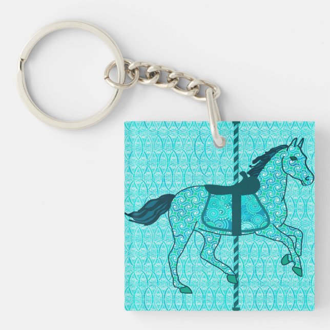 Carousel Horse - Turquoise and Aqua Key Ring (Front)