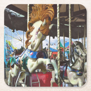 Carousel Horse With Flowing Mane Square Paper Coaster