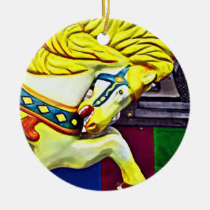 Carousel Horse With Yellow Mane Ceramic Tree Decoration