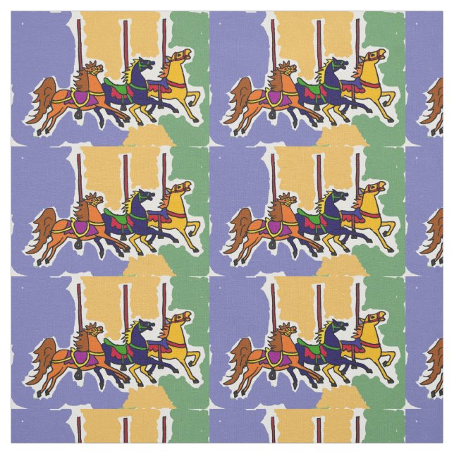 Carousel Horses Folk Art Fabric (Swatch)