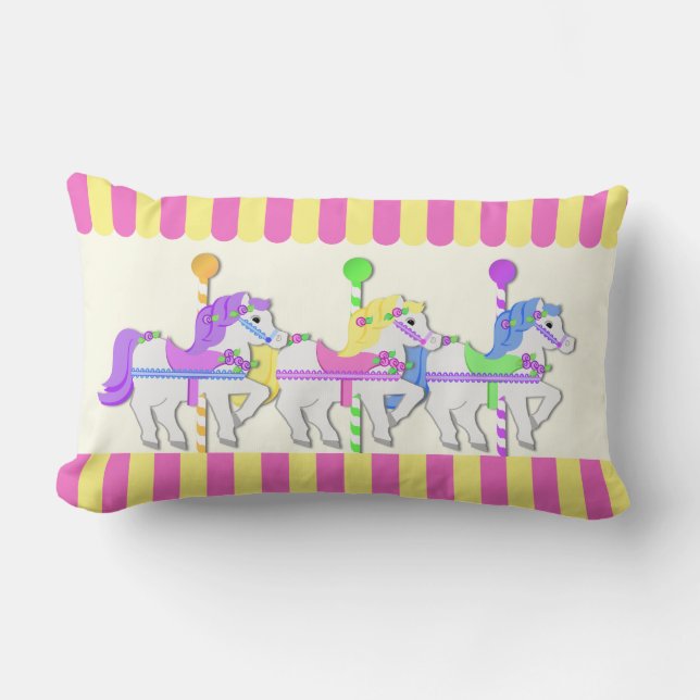 Carousel Horses Pink Lumbar Cushion (Front)