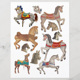 carousel horses watercolor art clipart collage 
