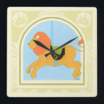 Carousel Lion by June Erica Vess Square Wall Clock<br><div class="desc">The king of the jungle is rendered as a carousel animal in this piece by June Erica Vess. With a smiling face this is a very kid-friendly print. Purchase it today and put it on the wall of your child's nursery!</div>