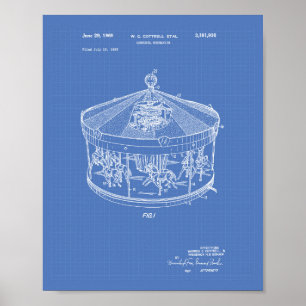 Carousel Mechanism 1965 Patent Art Blueprint Poster