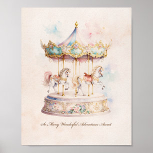 Carousel Nursery Art Whimsical Merry Go Round Poster