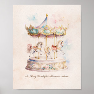 Carousel Nursery Art Whimsical Merry Go Round Poster
