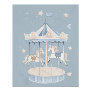 Carousel Nursery Wall Art, Cute Kids Room Print