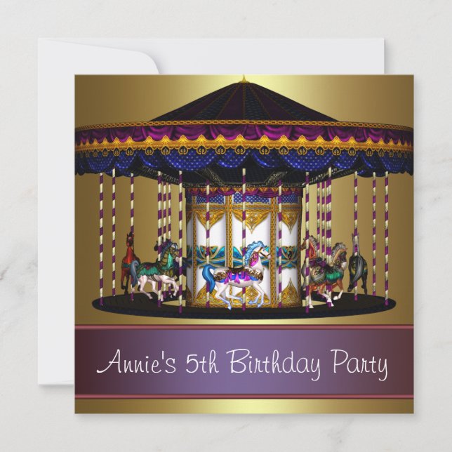 Carousel Ponies Girls 5th Birthday Party Invitation (Front)