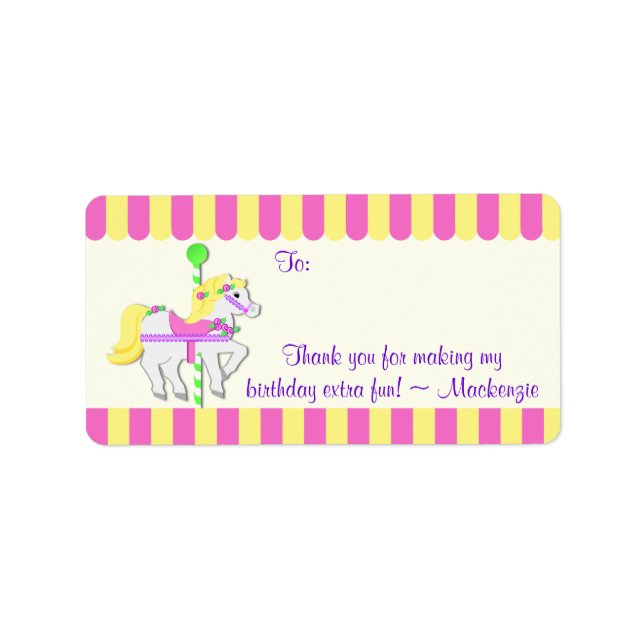 Carousel Pony Birthday Favour Tag (Front)