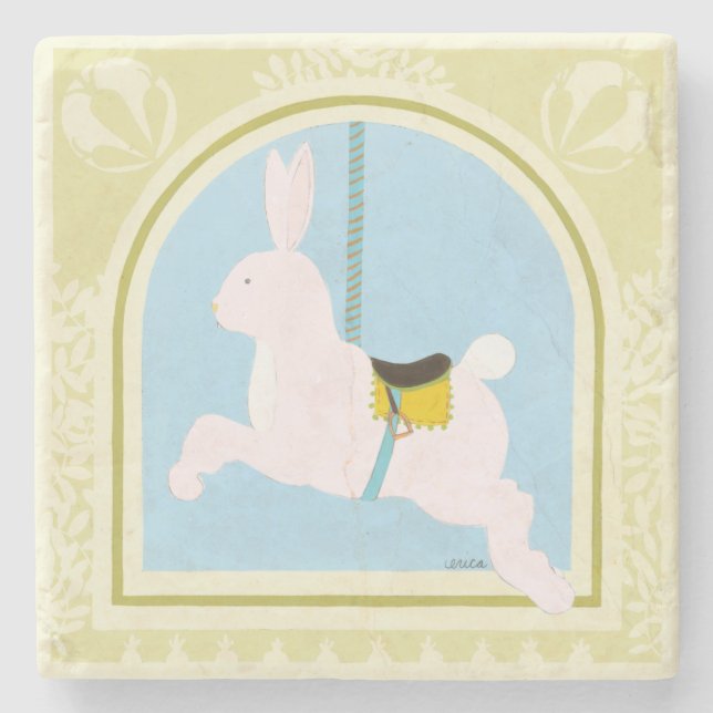 Carousel Rabbit by June Erica Vess Stone Coaster (Front)