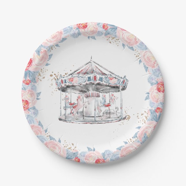 Carousel Wonderland Pink Paper Plate (Front)