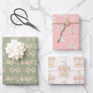 Carousel Wrapping Paper Flat Sheet Set of 3
