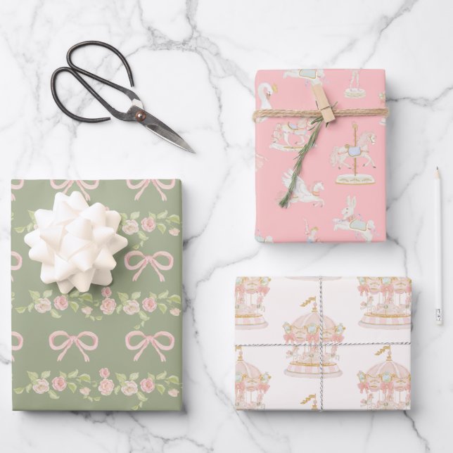 Carousel Wrapping Paper Flat Sheet Set of 3 (Front)