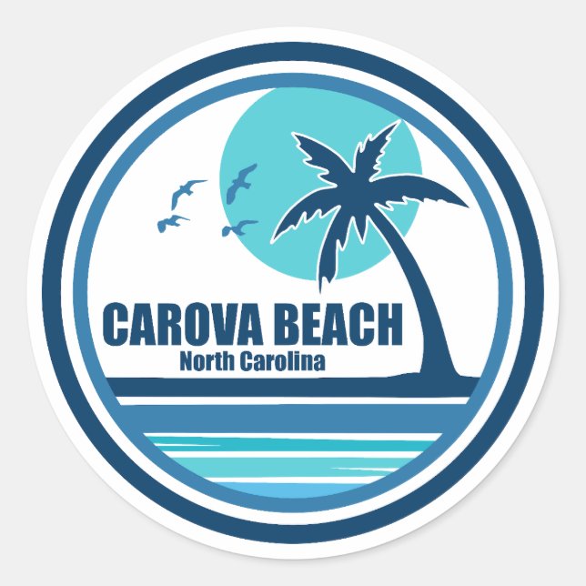 Carova Beach North Carolina Palm Tree Birds Classic Round Sticker (Front)