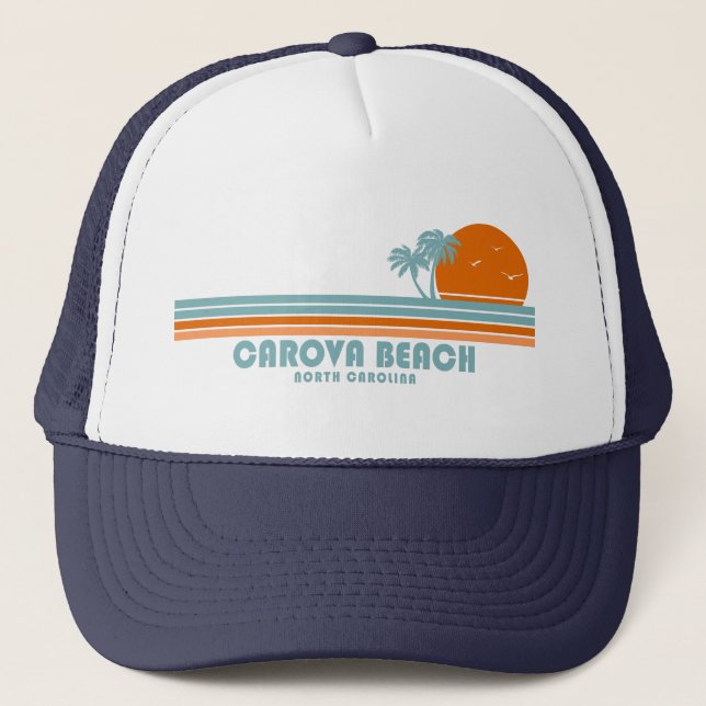 Carova Beach North Carolina Sun Palm Trees Trucker Hat (Front)