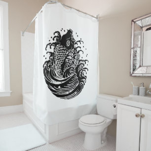 Carp and water shower curtain