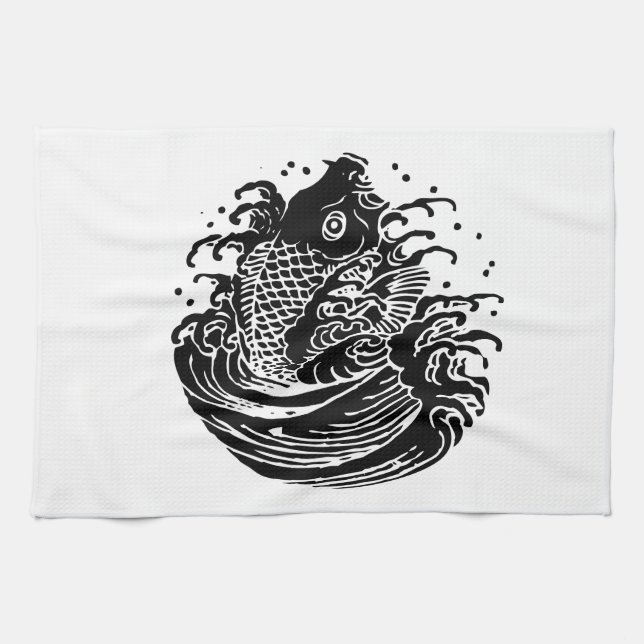 Carp and water tea towel (Horizontal)