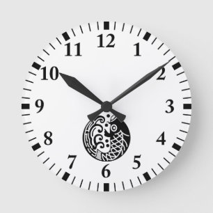 Carp and wave round clock