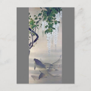 Carp and White Wisteria, Watanabe Seitei Postcard