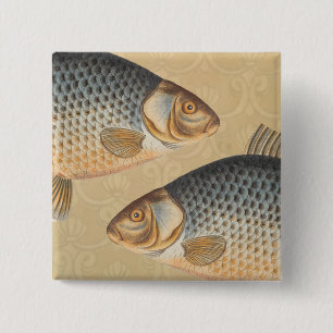 Carp fish fishing painting freshwater drawing  15 cm square badge