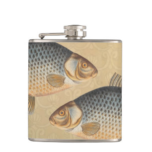 Carp fish fishing painting freshwater drawing hip flask