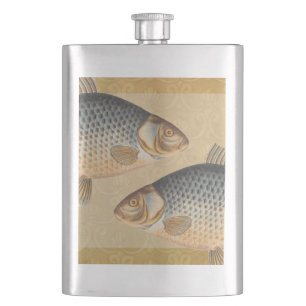 Carp fish fishing painting freshwater drawing hip flask