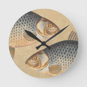 Carp fish fishing painting freshwater drawing  round clock