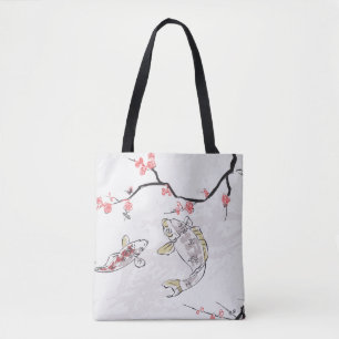 carp koi fish nature landscape view sketch illustr tote bag