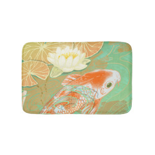 Carp Koi Fish Water Lily Pond Bath Mat