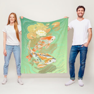 Carp Koi Fish Water Lily Pond Fleece Blanket