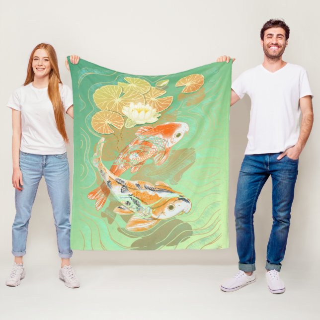 Carp Koi Fish Water Lily Pond Fleece Blanket (In Situ)