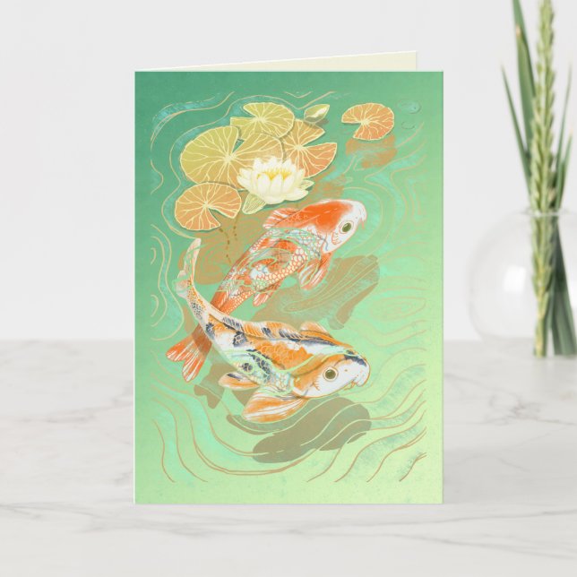 Carp Koi Fish Water Lily Pond Greeting Card (Front)