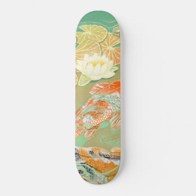 Carp Koi Fish Water Lily Pond Skateboard Deck (Front)