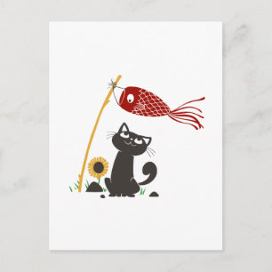 Carp streamer happy cat - Choose background colour Postcard