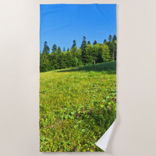 Carpathian Green Meadow – Romania Mountain Print Beach Towel