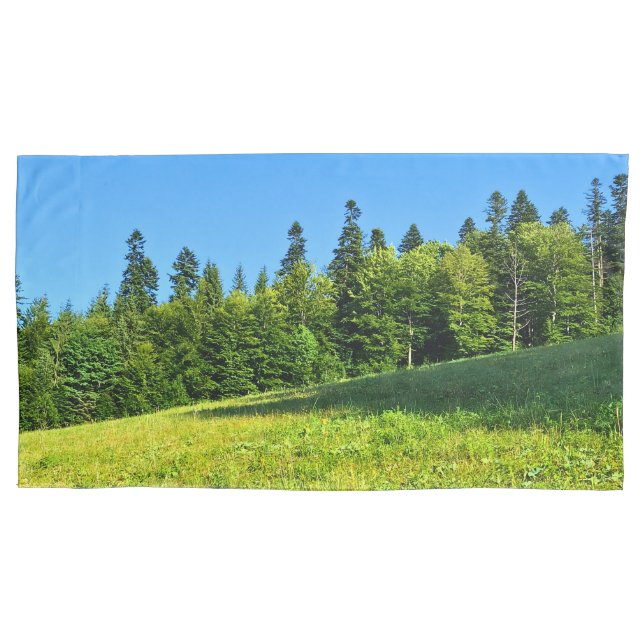 Carpathian Green Meadow – Romania Mountain Print Pillowcase (Front-Left)
