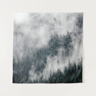 Carpathian mountains in the clouds, fog in the mou tapestry