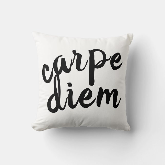 carpe diem black and white bold quote modern cushion (Front)