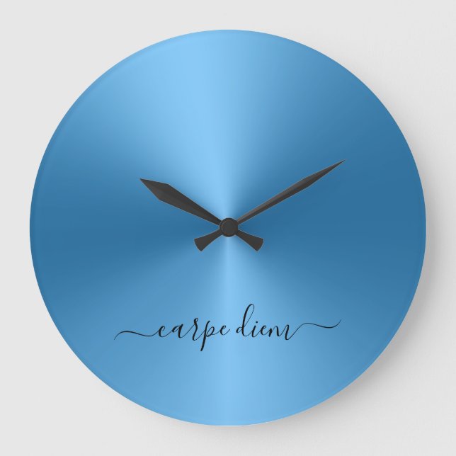 Carpe Diem Blue Metallic Style Acrylic Large Clock (Front)