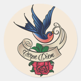 Carpe Diem Bluebird Tattoo Classic Round Sticker
