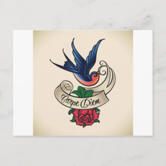 Carpe Diem Bluebird Tattoo Postcard