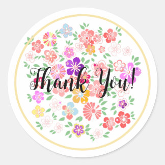 Carpe Diem Floral Garden "Thank You!" Classic Round Sticker