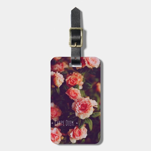 Carpe Diem Floral Luggage Tag (Front Vertical)