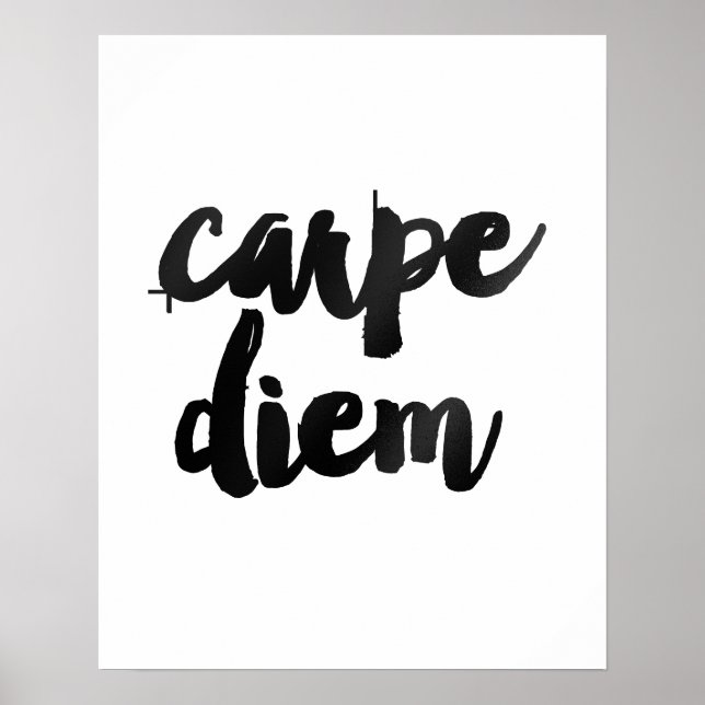 "Carpe Diem" Gold Brush Motivational Quote Poster (Front)