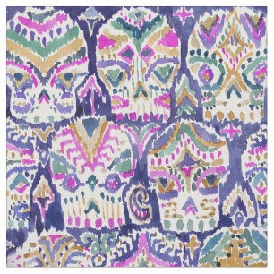 Carpe Diem Purple Boho Watercolor Sugar Skull Fabric