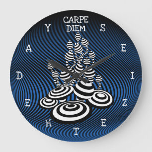 Carpe Diem seize the day Magic Mushroom blue. Large Clock